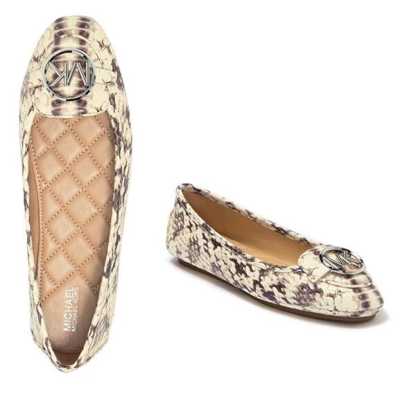 New! MICHAEL KORS Women's Leather Snake-embossed Lillie Flat Shoes Moccasins NWB - Picture 1 of 9